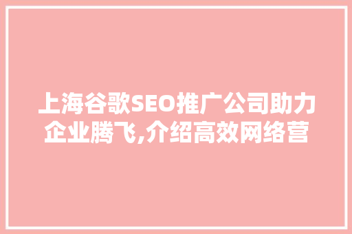 上海谷歌SEO推广公司助力企业腾飞,介绍高效网络营销步骤