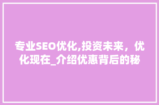 专业SEO优化,投资未来，优化现在_介绍优惠背后的秘密