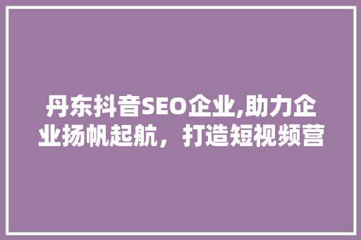 丹东抖音SEO企业,助力企业扬帆起航，打造短视频营销新天地