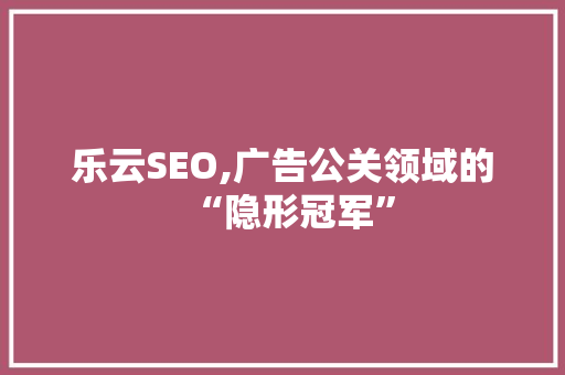 乐云SEO,广告公关领域的“隐形冠军”