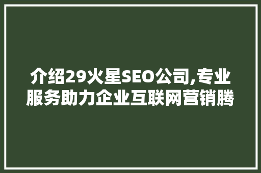 介绍29火星SEO公司,专业服务助力企业互联网营销腾飞