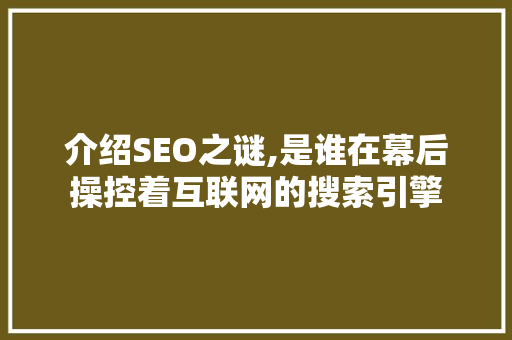 介绍SEO之谜,是谁在幕后操控着互联网的搜索引擎