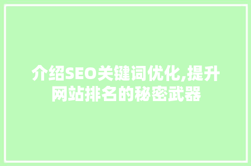 介绍SEO关键词优化,提升网站排名的秘密武器