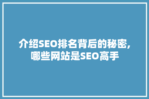 介绍SEO排名背后的秘密,哪些网站是SEO高手