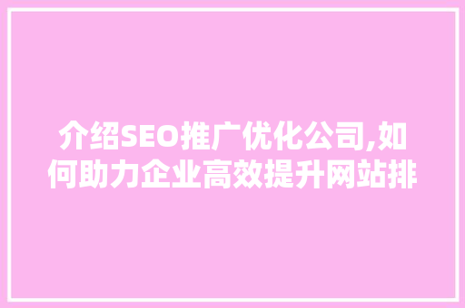 介绍SEO推广优化公司,如何助力企业高效提升网站排名