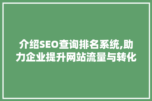 介绍SEO查询排名系统,助力企业提升网站流量与转化率