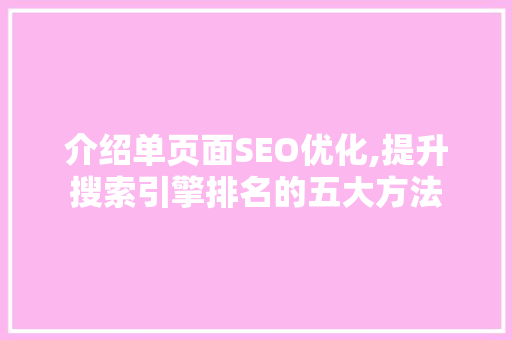 介绍单页面SEO优化,提升搜索引擎排名的五大方法