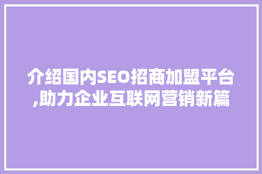 介绍国内SEO招商加盟平台,助力企业互联网营销新篇章
