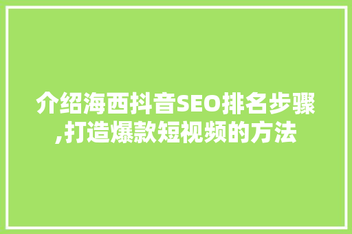 介绍海西抖音SEO排名步骤,打造爆款短视频的方法