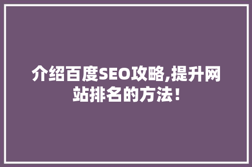 介绍百度SEO攻略,提升网站排名的方法！