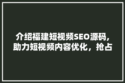 介绍福建短视频SEO源码,助力短视频内容优化，抢占流量高地