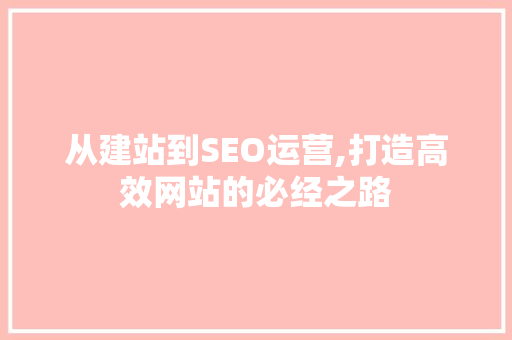 从建站到SEO运营,打造高效网站的必经之路