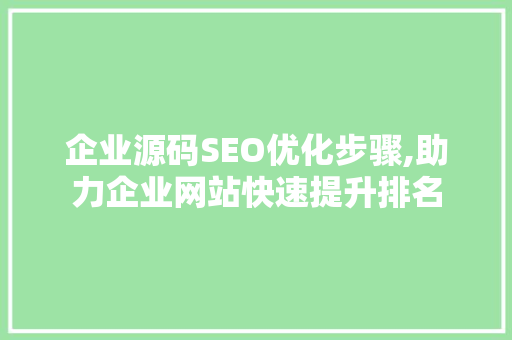 企业源码SEO优化步骤,助力企业网站快速提升排名