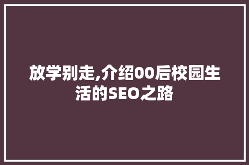 放学别走,介绍00后校园生活的SEO之路