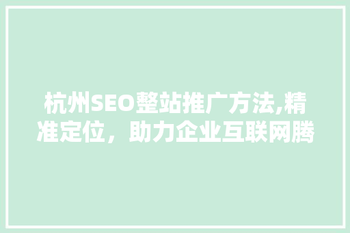 杭州SEO整站推广方法,精准定位，助力企业互联网腾飞
