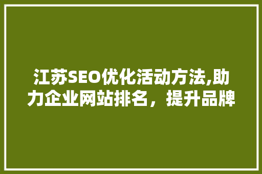 江苏SEO优化活动方法,助力企业网站排名，提升品牌影响力