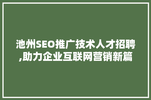 池州SEO推广技术人才招聘,助力企业互联网营销新篇章