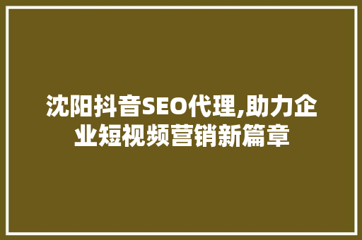 沈阳抖音SEO代理,助力企业短视频营销新篇章