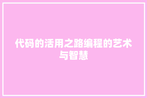 代码的活用之路编程的艺术与智慧  第1张