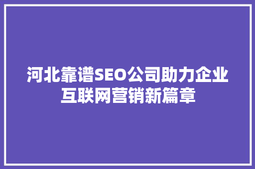 河北靠谱SEO公司助力企业互联网营销新篇章
