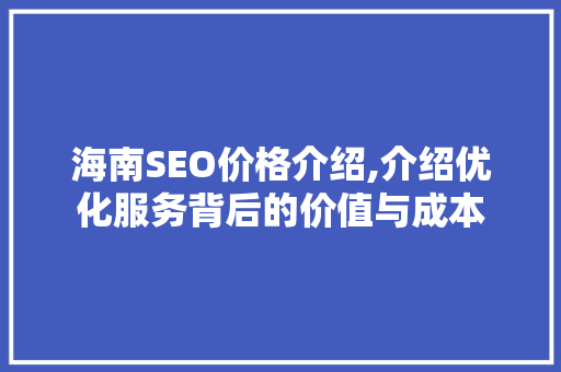 海南SEO价格介绍,介绍优化服务背后的价值与成本