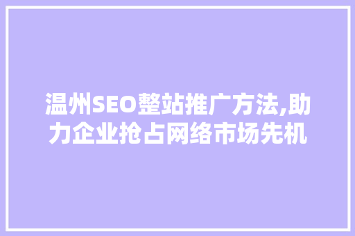 温州SEO整站推广方法,助力企业抢占网络市场先机