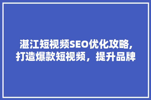 湛江短视频SEO优化攻略,打造爆款短视频，提升品牌影响力