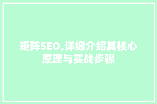 矩阵SEO,详细介绍其核心原理与实战步骤