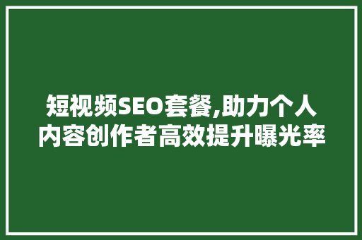 短视频SEO套餐,助力个人内容创作者高效提升曝光率