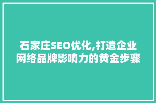 石家庄SEO优化,打造企业网络品牌影响力的黄金步骤