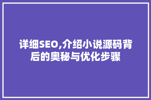 详细SEO,介绍小说源码背后的奥秘与优化步骤