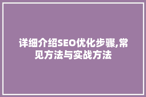 详细介绍SEO优化步骤,常见方法与实战方法