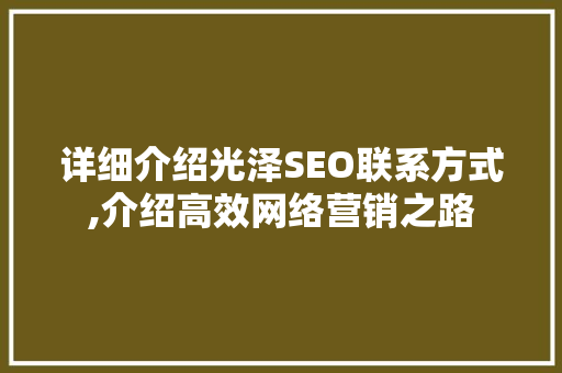 详细介绍光泽SEO联系方式,介绍高效网络营销之路
