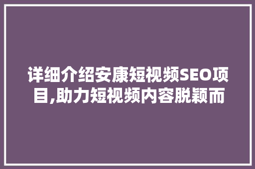 详细介绍安康短视频SEO项目,助力短视频内容脱颖而出