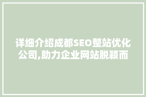 详细介绍成都SEO整站优化公司,助力企业网站脱颖而出