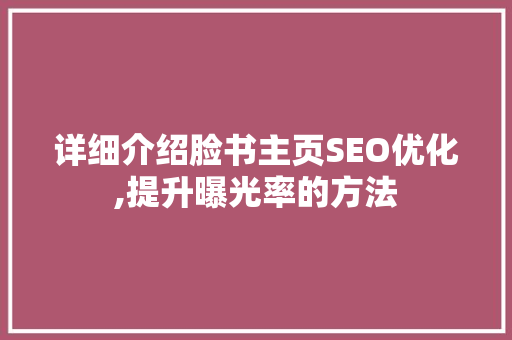 详细介绍脸书主页SEO优化,提升曝光率的方法