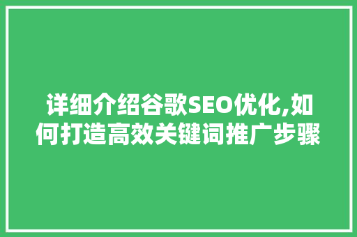 详细介绍谷歌SEO优化,如何打造高效关键词推广步骤