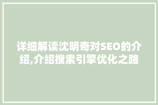 详细解读沈明奇对SEO的介绍,介绍搜索引擎优化之路  第1张