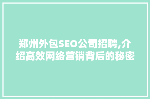 郑州外包SEO公司招聘,介绍高效网络营销背后的秘密  第1张
