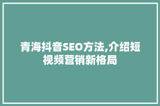 青海抖音SEO方法,介绍短视频营销新格局