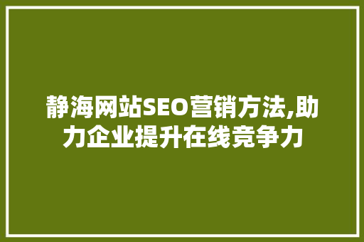 静海网站SEO营销方法,助力企业提升在线竞争力