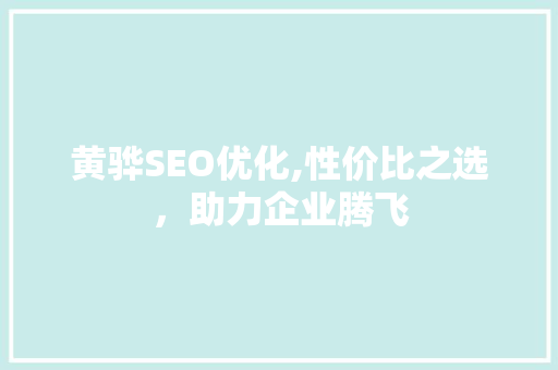 黄骅SEO优化,性价比之选，助力企业腾飞  第1张