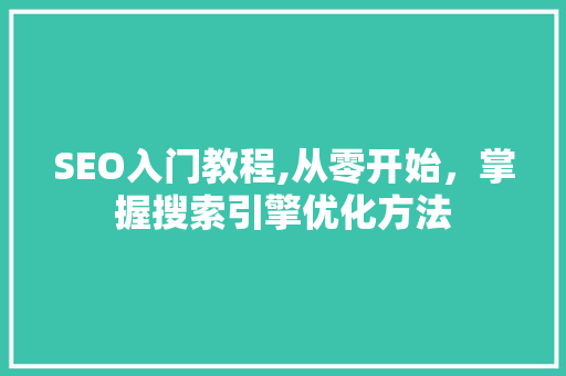 SEO入门教程,从零开始，掌握搜索引擎优化方法  第1张