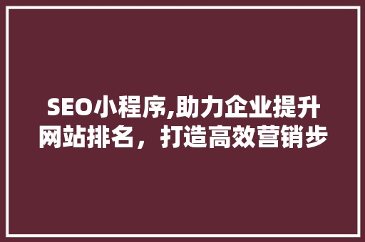 SEO小程序,助力企业提升网站排名，打造高效营销步骤