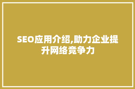 SEO应用介绍,助力企业提升网络竞争力