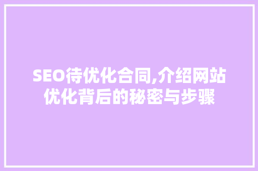 SEO待优化合同,介绍网站优化背后的秘密与步骤