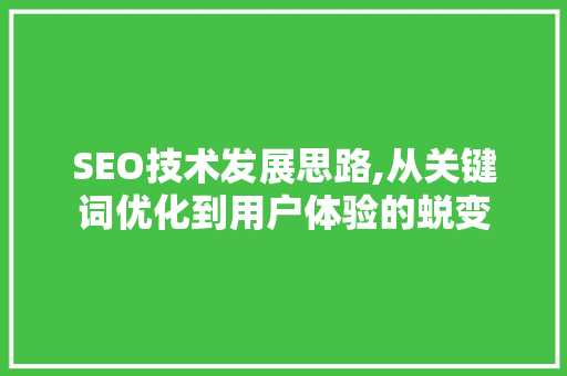 SEO技术发展思路,从关键词优化到用户体验的蜕变