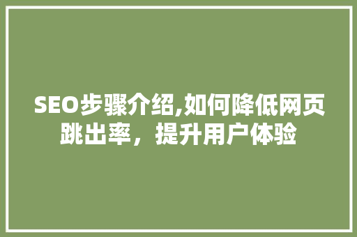 SEO步骤介绍,如何降低网页跳出率，提升用户体验