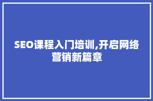 SEO课程入门培训,开启网络营销新篇章