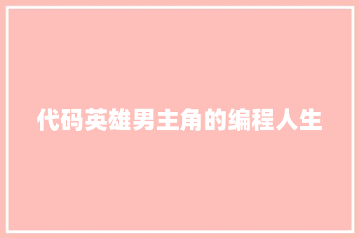 代码英雄男主角的编程人生